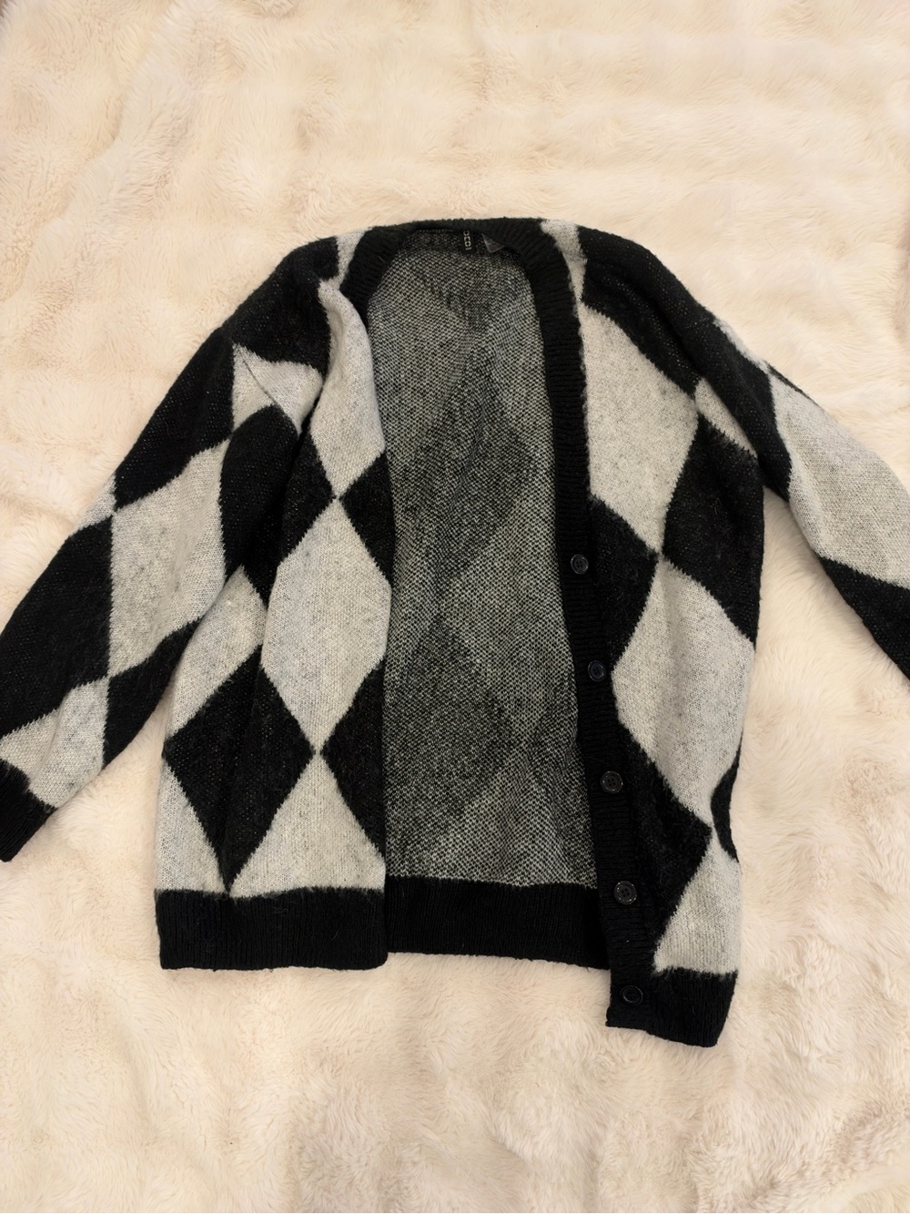 H&M Black and Gray Argyle Button-Front Cardigan